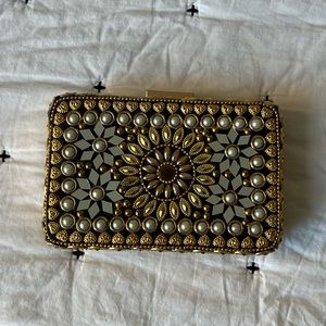 LULU Gold Beaded Clutch